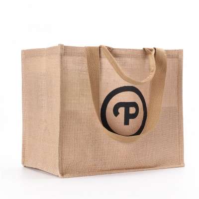 Wholesale Heavy hold support Jute bag OEM Customized printing waterproof and reusable jute tote bag with inner lamination