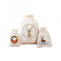 Eco-friendly Wholesale Reusable Cotton Christmas Single Muslin Gift Drawstring Bag